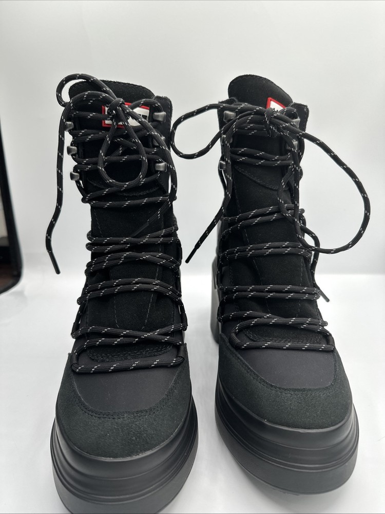 Women's Hunter Discoverer Mid Lace-Up Leather Heel Boot Boots (Black) 6 US New
