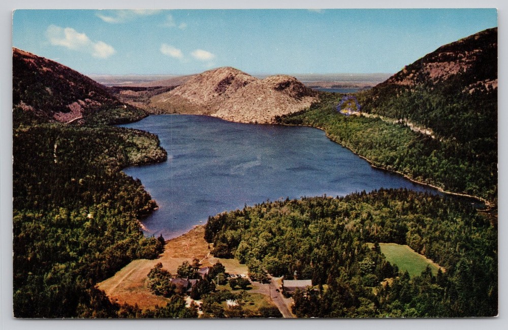 Vintage AIR PHOTO Jordan Pond Bubbles Acadia National Park Maine Postcard