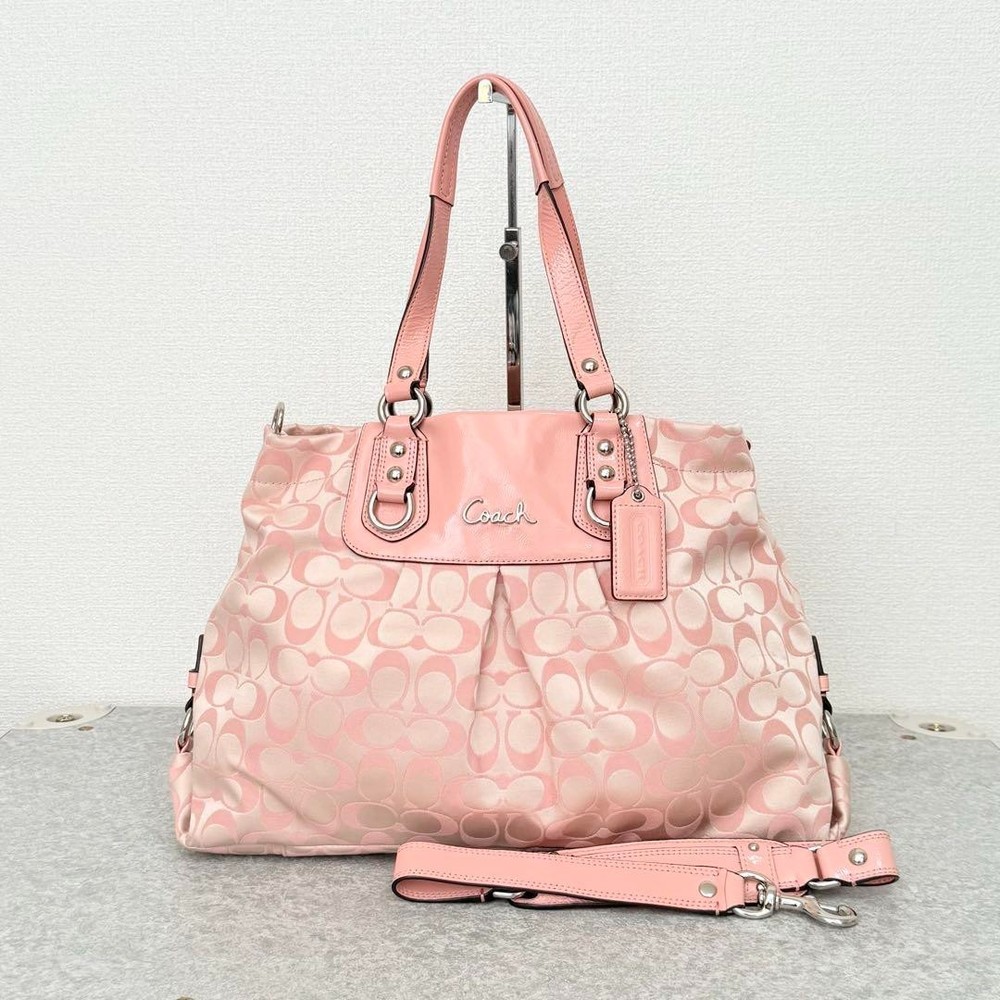 COACH Ashley Pink Patent Leather and Canvas Tote Shoulder Bag 2-Way Style 15510