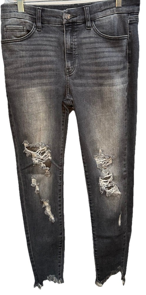 Kancan Signature Mid-Rise Ankle Skinny Jeans 29 Light Raw Hem Denim Distressed