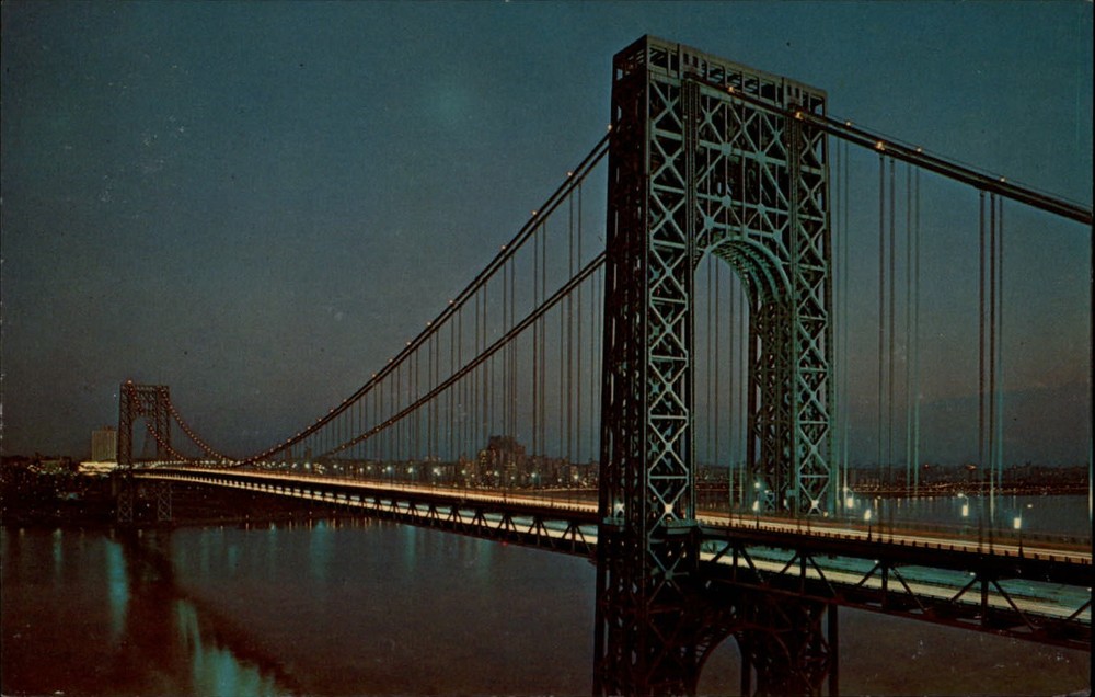 New York City New York George Washington Bridge night view vintage postcard