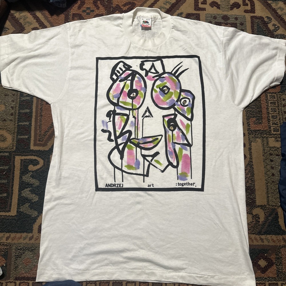 Vintage Graphic T Shirt Abstract Art 90s Xl Multicolor Fruit-image