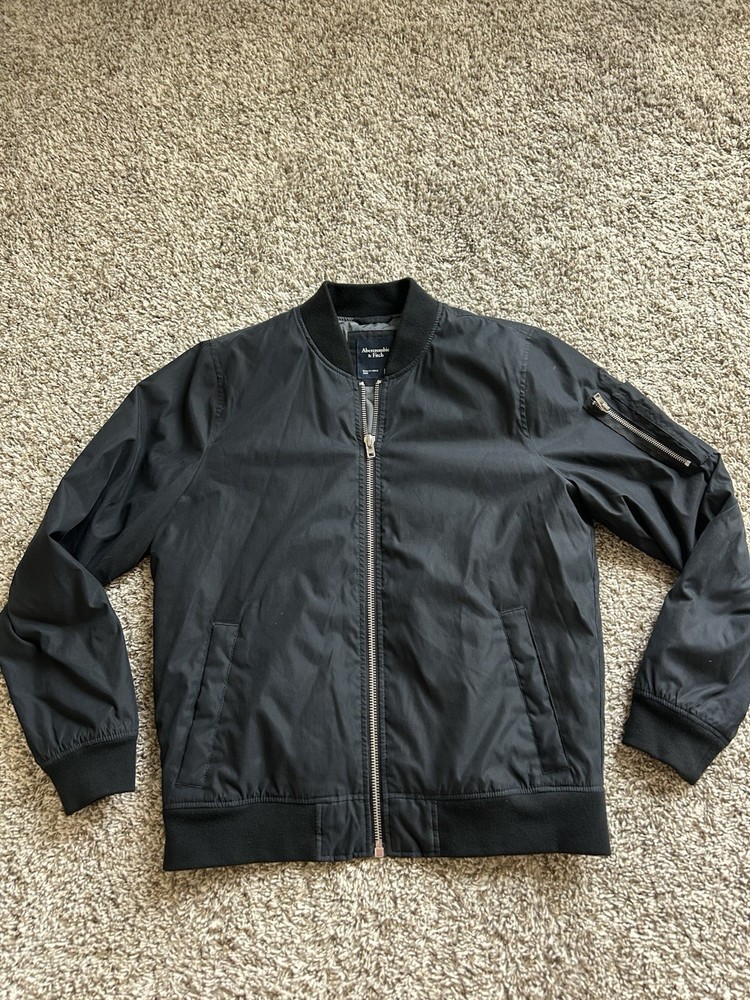 Abercrombie & Fitch Bomber Jacket Medium Quilted Lined Military Blue Chore