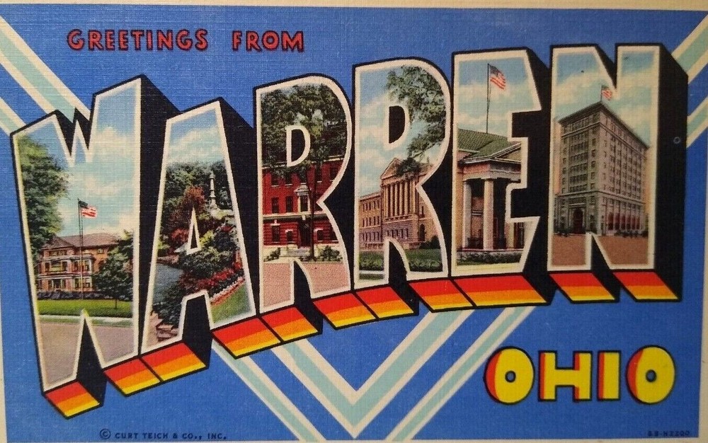 Greetings From Warren Ohio Large Big Block Letter Postcard Linen Unused OH