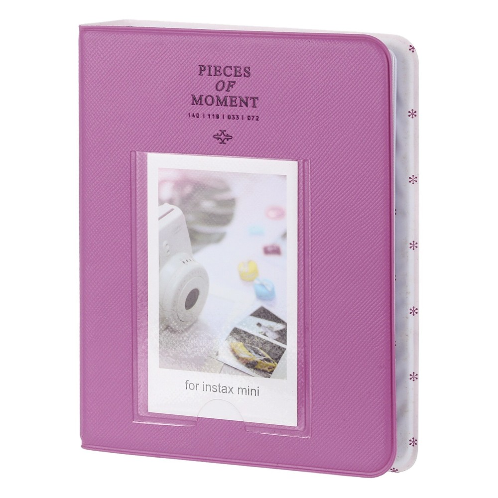 64 Pockets Photos Album, Leather Cover 2 x 3 Small Photo Album, (Grape Purple)