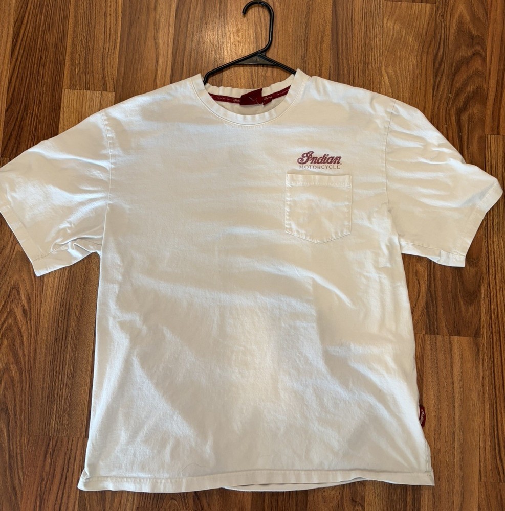 Vintage Indian Motorcycle Men's XL Beige/White  Short Sleeve Graphic T-Shirt