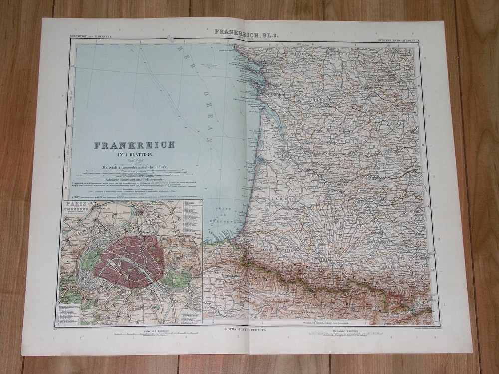 1912 Map Of Southwestern France Bordeaux Bearn Pyrenees Andorra Paris Inset Map