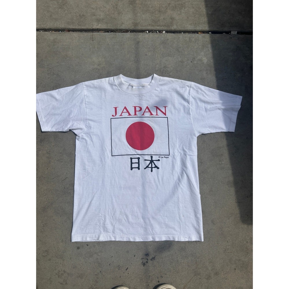 Vintage Le Pays Japan Flag T Shirt Mens Large White Single Stitch Made in USA