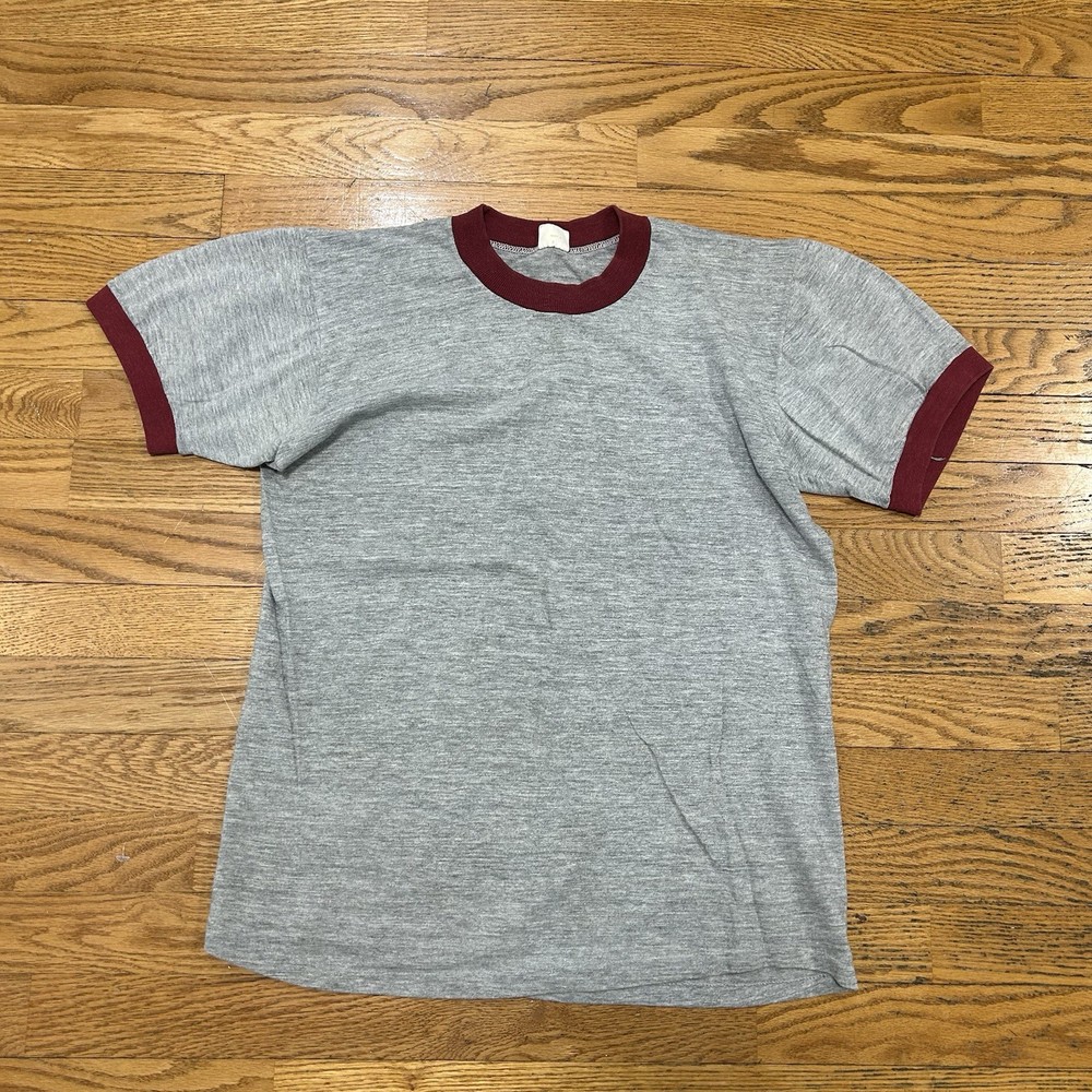 Vintage 1960s Penneys Towncraft grey and red Ringer Tee Shirt size Small