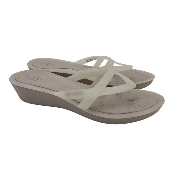Crocs Isabella Wedge Flip Flops Women Size 7 Oyster Cobblestone Translucent