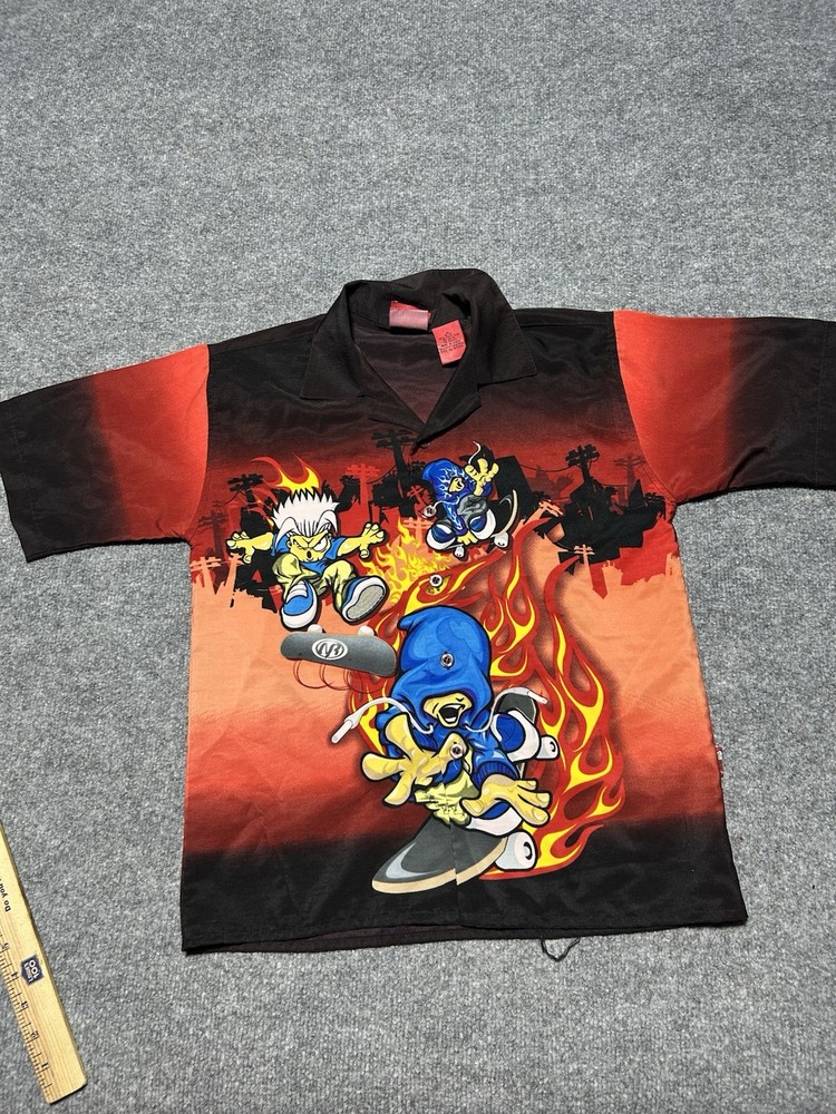 Vintage No Rules Youth Skater Button 90s Skateboarding Grunge Shirt Top Y2K