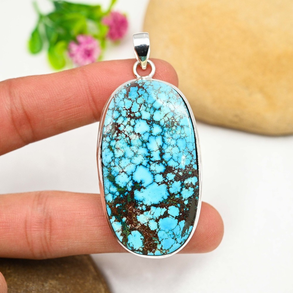 Turquoise Gemstone Pendant 925 Sterling Silver Handmade Jewelry Birthday Gift