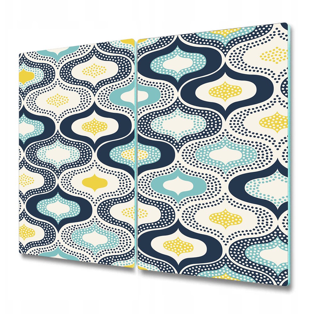 Serving Chopping Serving Board Glass Cover Dots doodle blue and yellow 2x30x52