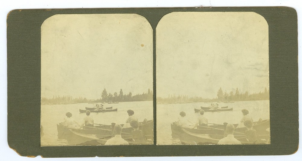 B9161~ CANADA - Canoes On The Lake at Island Park Toronto Stereoview