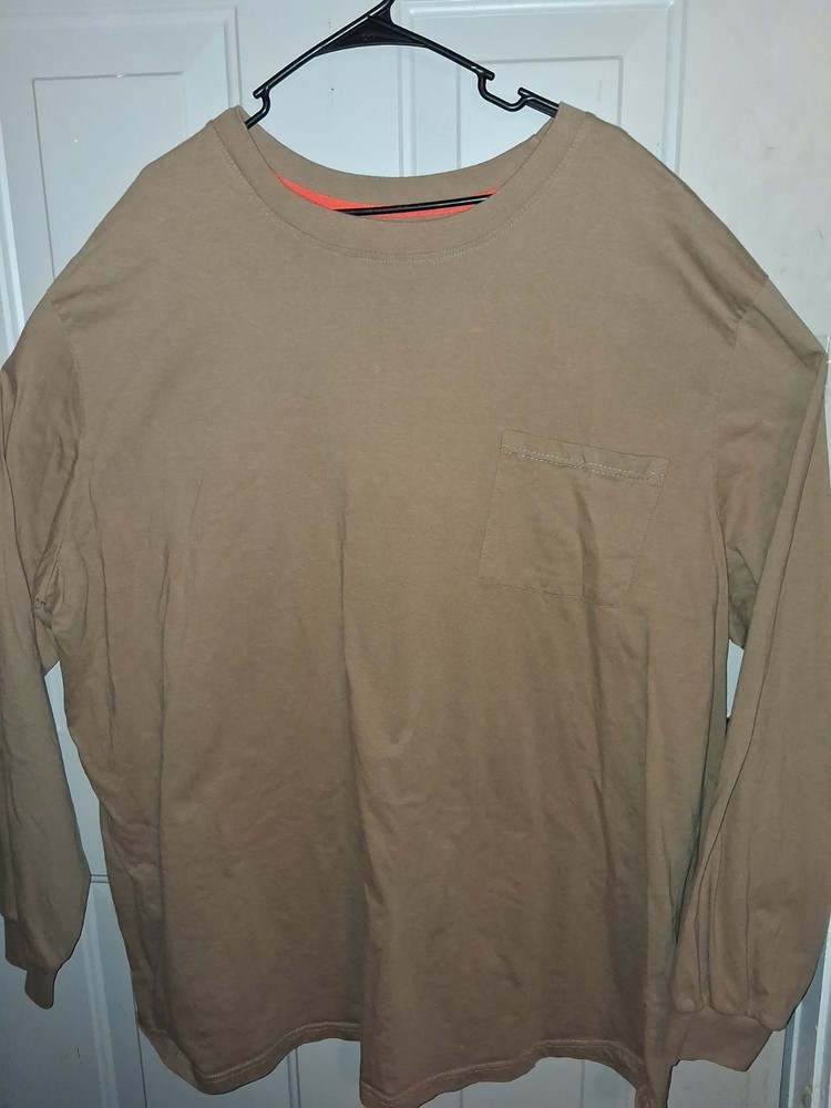 Boulder Creek XL Long Sleeve Pocket T-Shirt Tan Cotton Casual Mens Tee