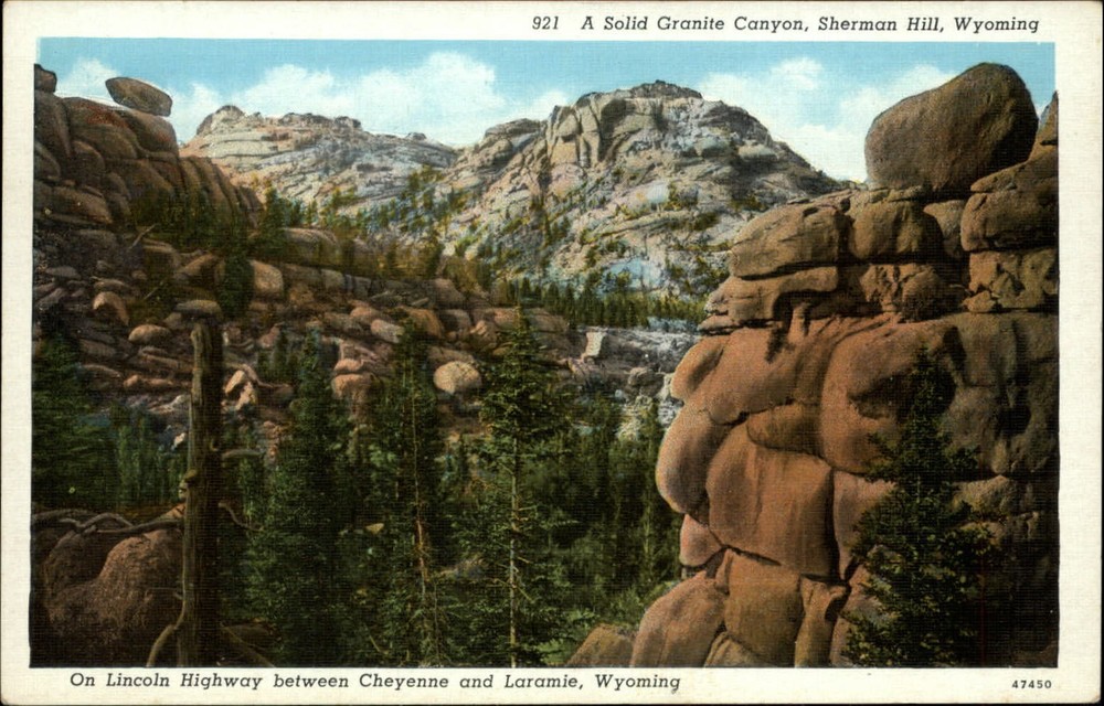 Solid Granite Canyon ~ Sherman Hill Wyoming ~ Lincoln Highway ~ 1930s postcard