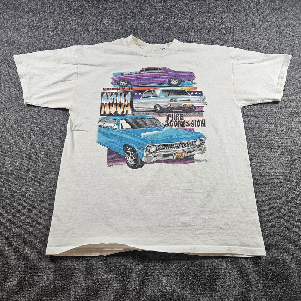 Vintage Chevy Nova Shirt Mens Large White Pure Aggression Car Graphic 1995 90s