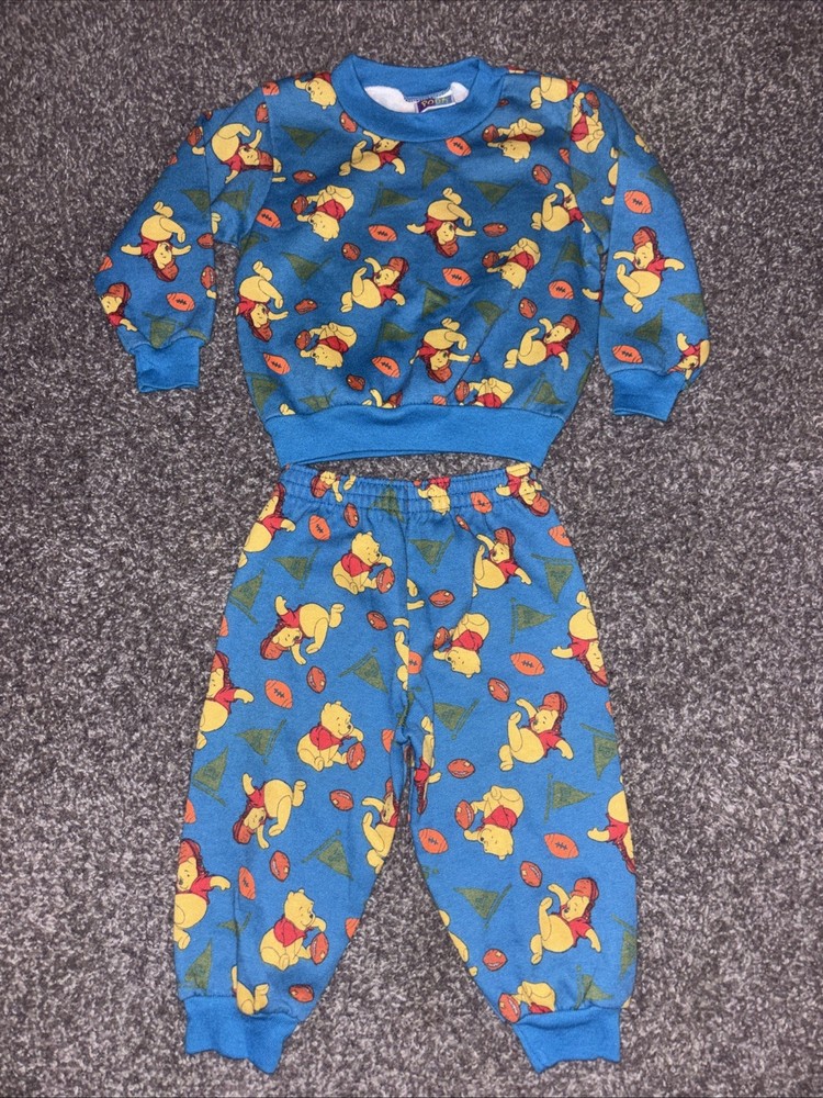 Vtg 90’s Winnie The Pooh Football Theme Sweater & Pants Kids 2 Piece Set Sz 3T