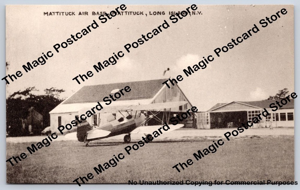 Air Base MATTITUCK Long Island Collotype Biplane NC60969 Vintage New York ~1940s