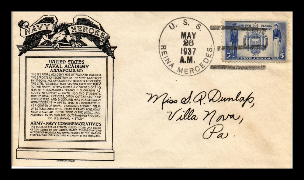 Dr Jim Stamps Fdc Scott 794 Naval Academy U.S.S. Reina Mercedes Naval Cancel