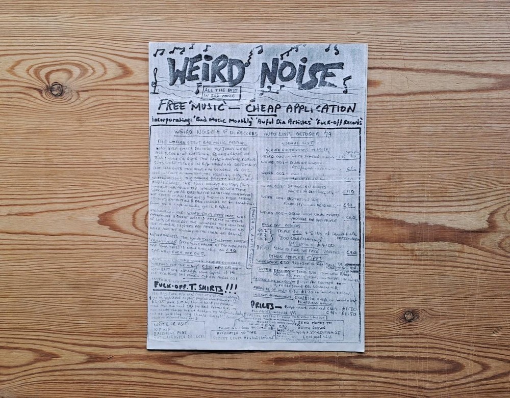 WEIRD NOISE & F.O. RECKORDS INFO LIST OCTOBER 1979 RARE ORIG UK DIY PUNK ATV 012