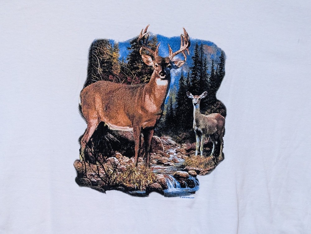 The Mountain Mens T-shirt Vintage White Deer Buck In The Woods Flawed 2XL #6370