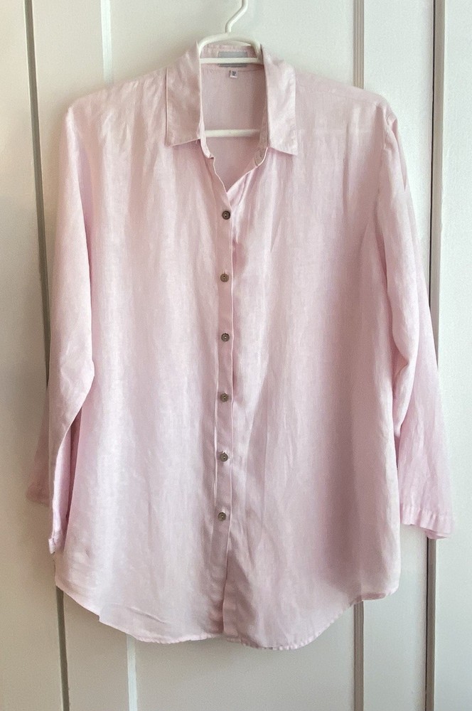 Soft Surroundings 100% Linen Tunic Shirt Top LARGE button up Oversized EUC