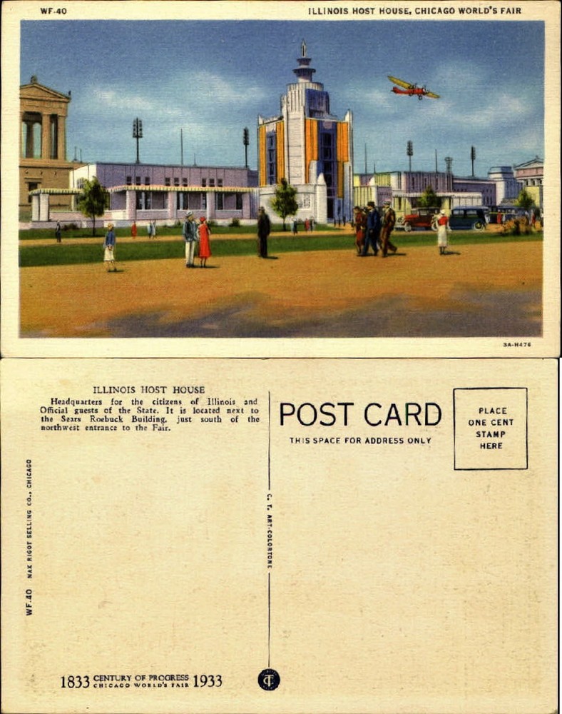 Illinois Host House ~ airplane~ Chicago World's Fair ~ 1933 Century of Progress