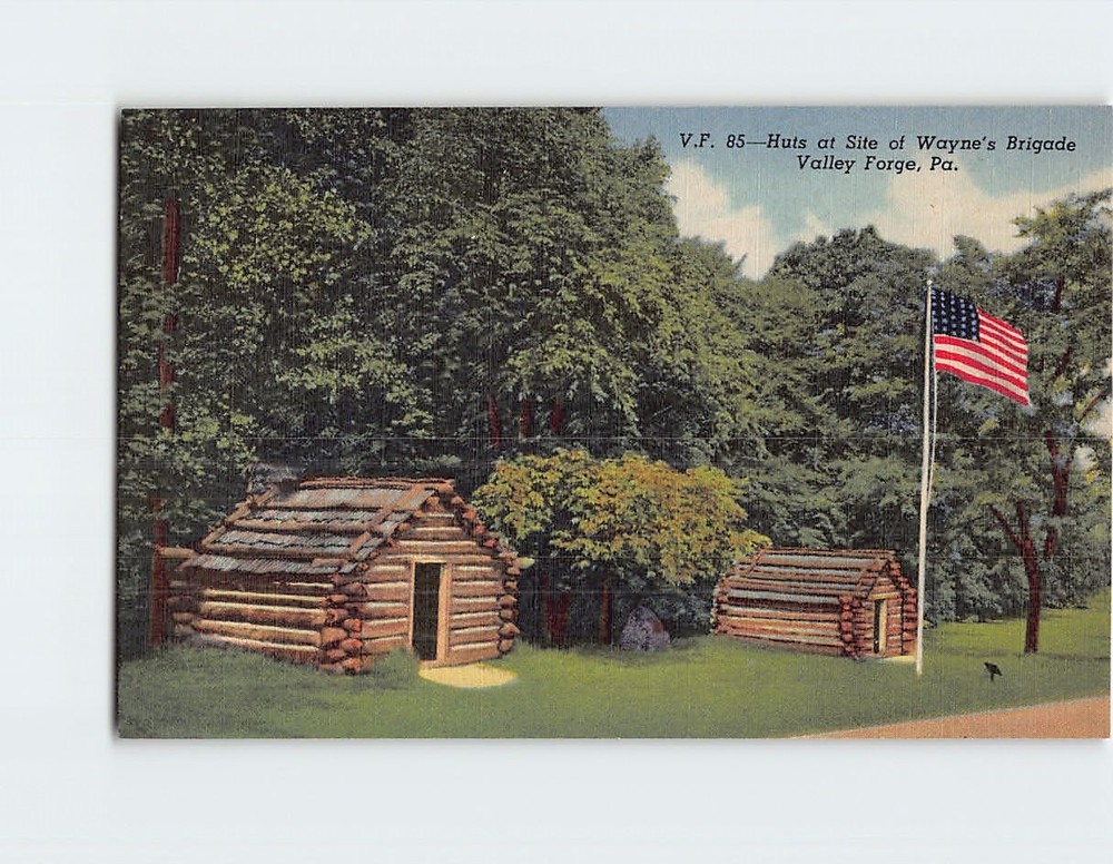Postcard Huts at SIte of Wayne's Brigade Valley Forge Pennsylvania USA