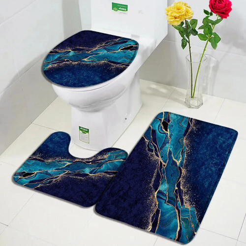 Bath Mats 3pcs Set Flannel Carpet Bathroom Decor Rug Non-Slip Toilet Cover Mat