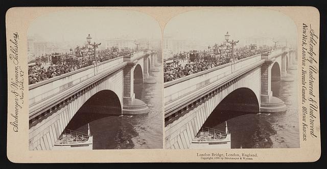 Photo:London Bridge London England 1896 Stereoview Crowded River Bridge