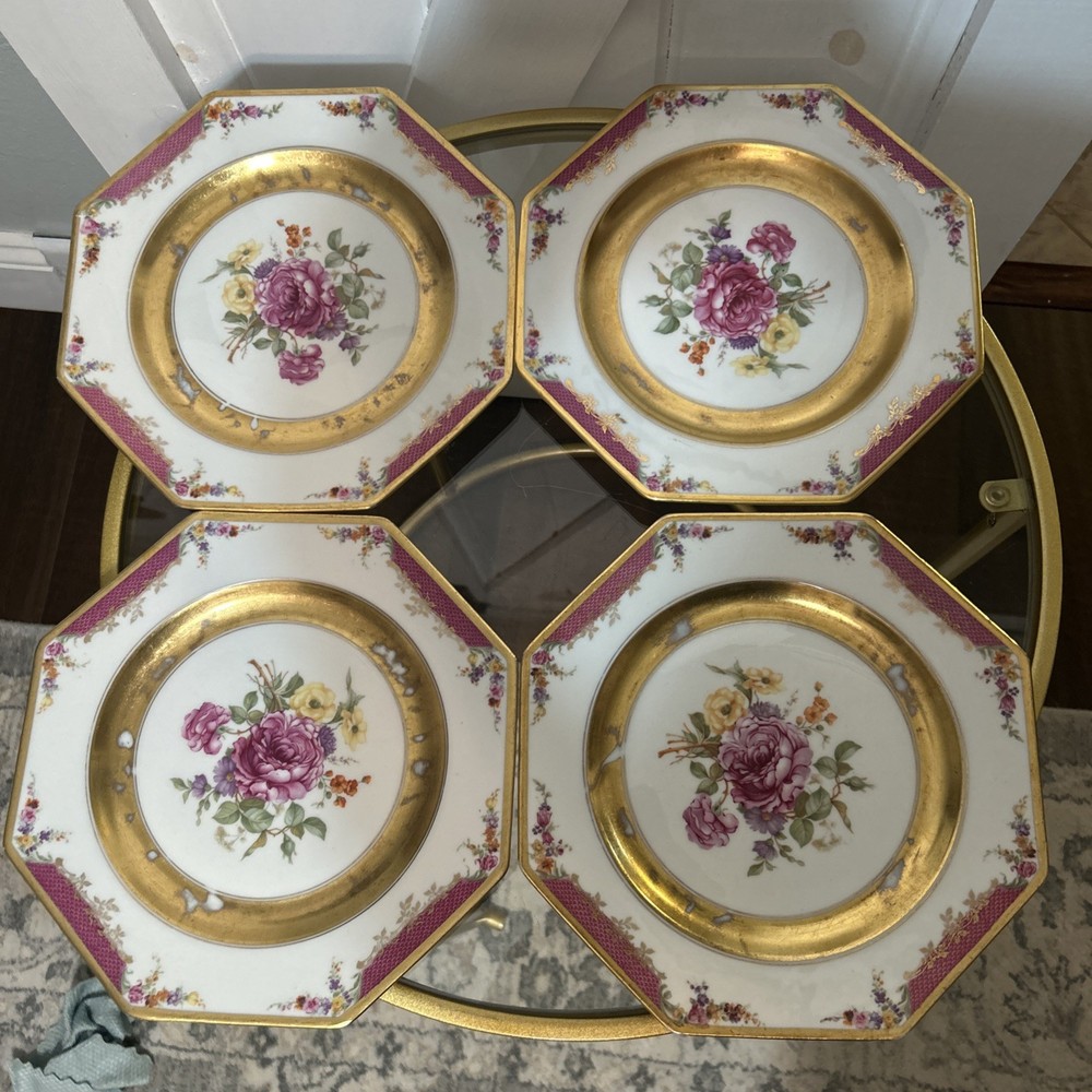 Antique Rosenthal Selb-Bavaria Luncheon Plate Queen's Rose Pattern set of four