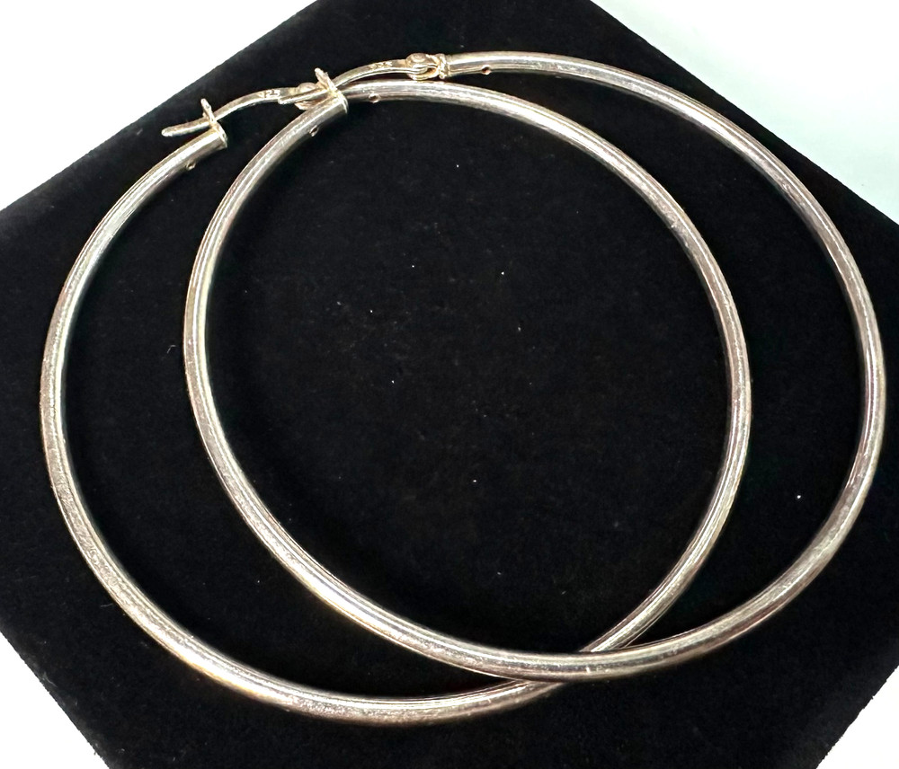 Vintage Large Hoop Earrings MARKED 925 Sterling Silver Jewelry Lot I