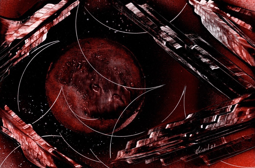 Cave Art Painting in Dark Red Planet art by artist Jason Girard.