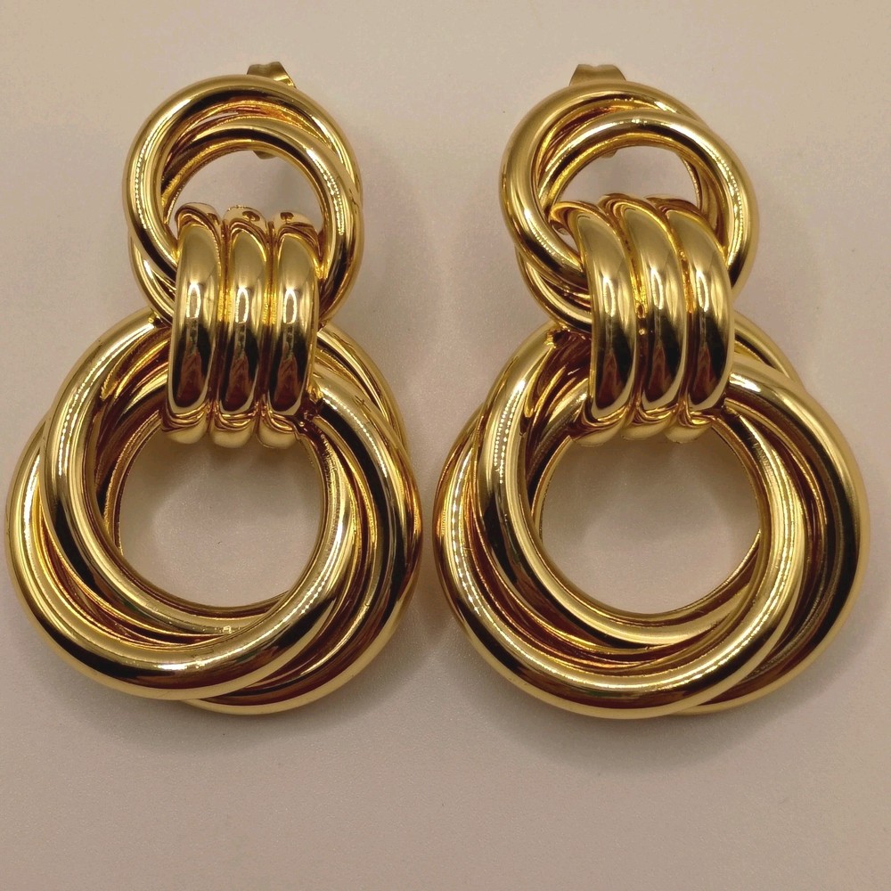 Door Knocker Earrings Gold Plated Stainless Steel 80s Vintage Style Statement