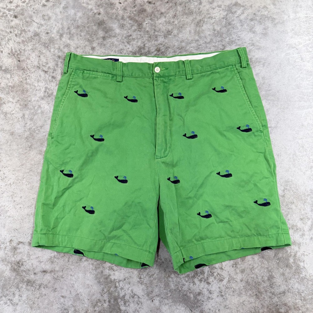 Polo Ralph Lauren Shorts Mens 36 Green Whale Embroidered Chino Nautical 9 Inseam