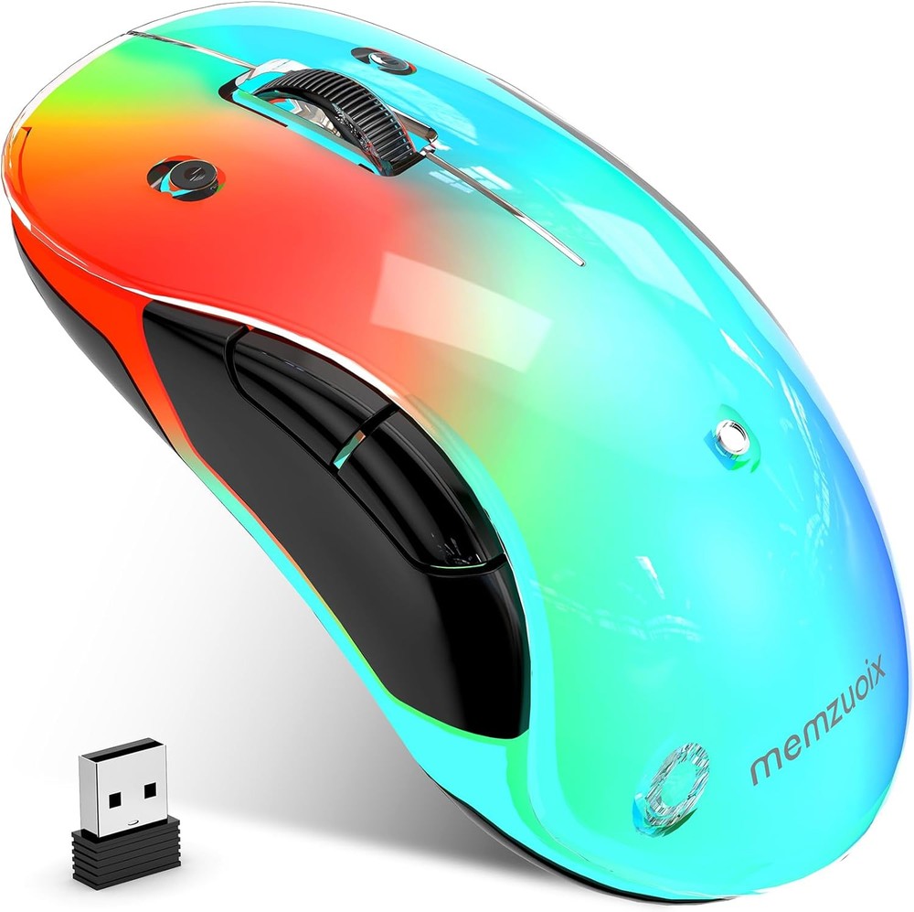memzuoix 2.4G LED Wireless Mouse, Rechargeable Ergonomic Mouse with White