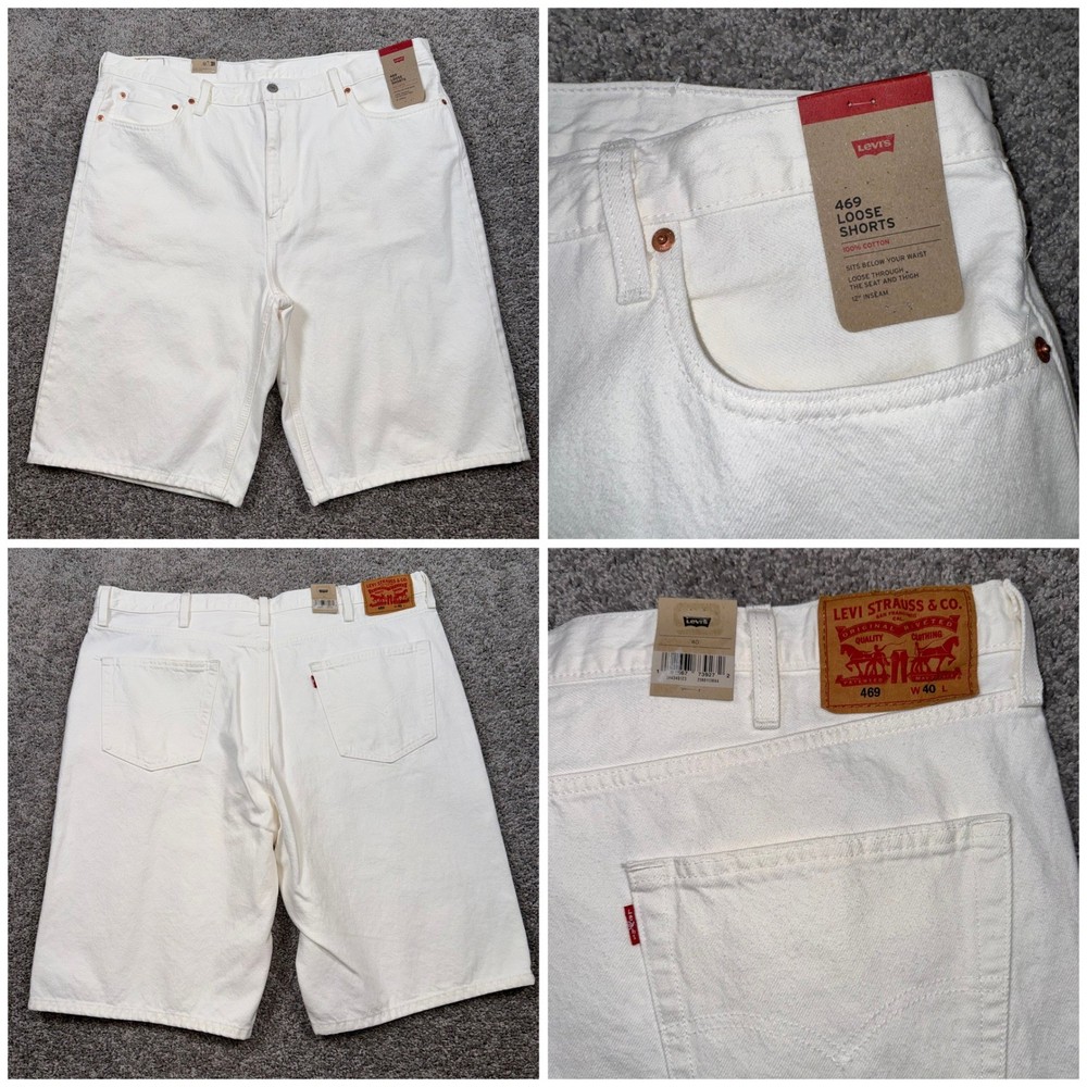 Levi's Mens 469 Loose Fit Baggy 5-Pocket Jean Denim Shorts White Sz 40 Waist NEW