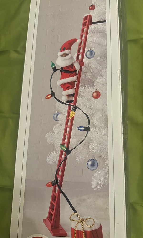 Animated Electric Climbing Ladder Tan-Skinned  SantaClaus Christmas Decor Fun