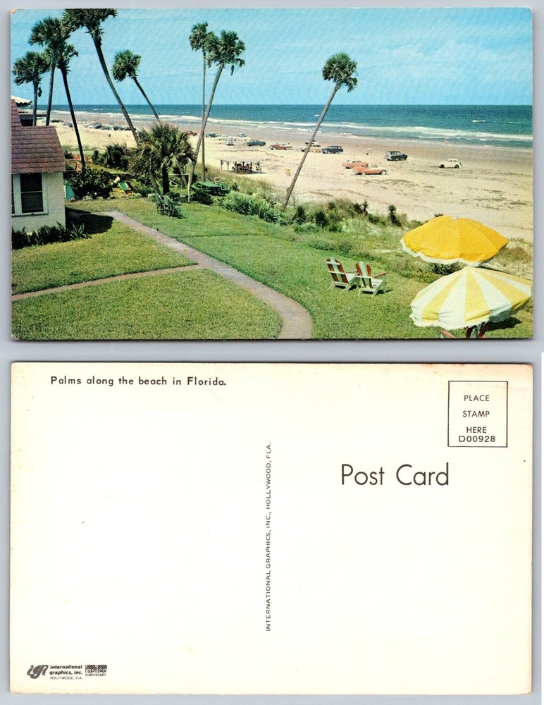 Vintage Florida Beach Postcard - Palms, Cars on Sand, Ocean View Chrome