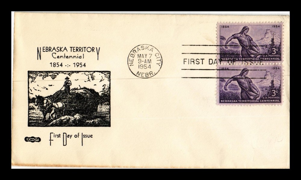 Dr Jim Stamps Us Cover Nebraska Territory Centennial Fdc Pair Thermographed