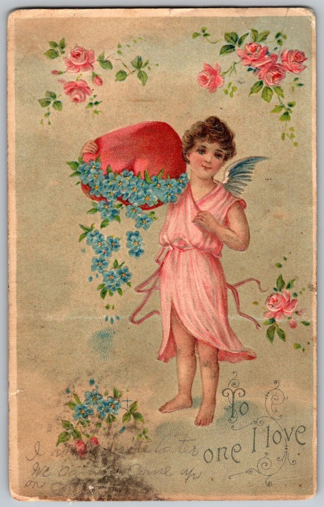 Antique Postcard Valentine Cherub Angel Johnstown, PA 1900s