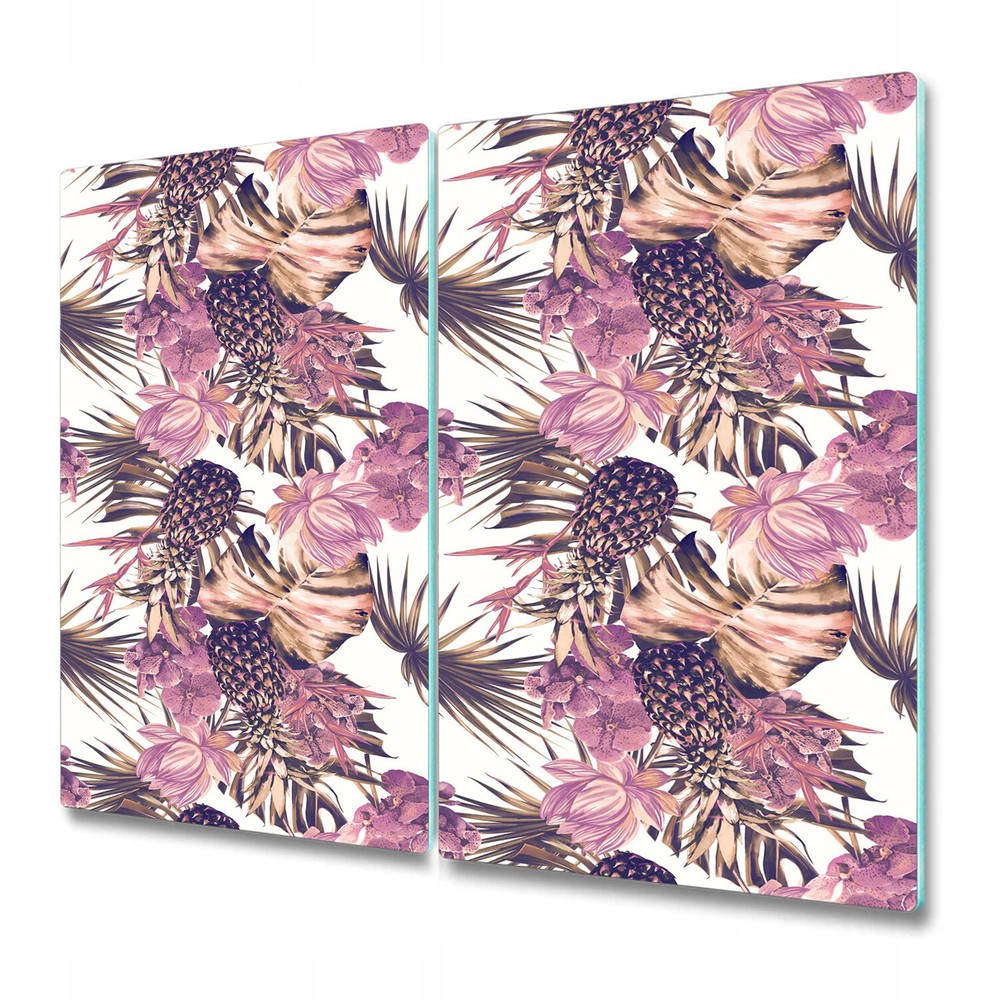 Glass Worktop Saver Kitchen Tropical pink composition Pineapple with Flowers