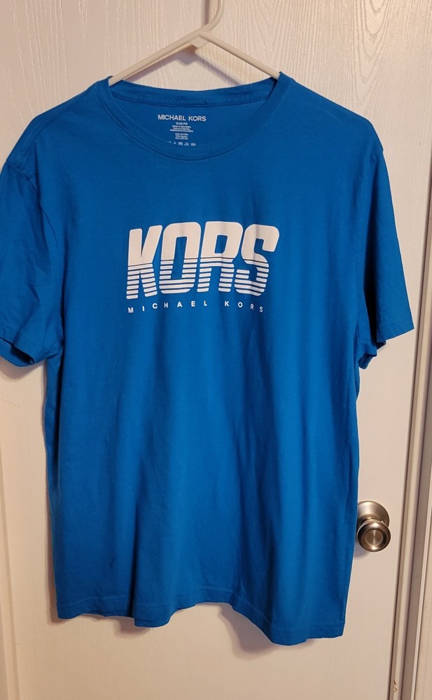 Michael Kors Men's Blue Logo Crew Neck Cotton T-Shirt XL Short Sleeve