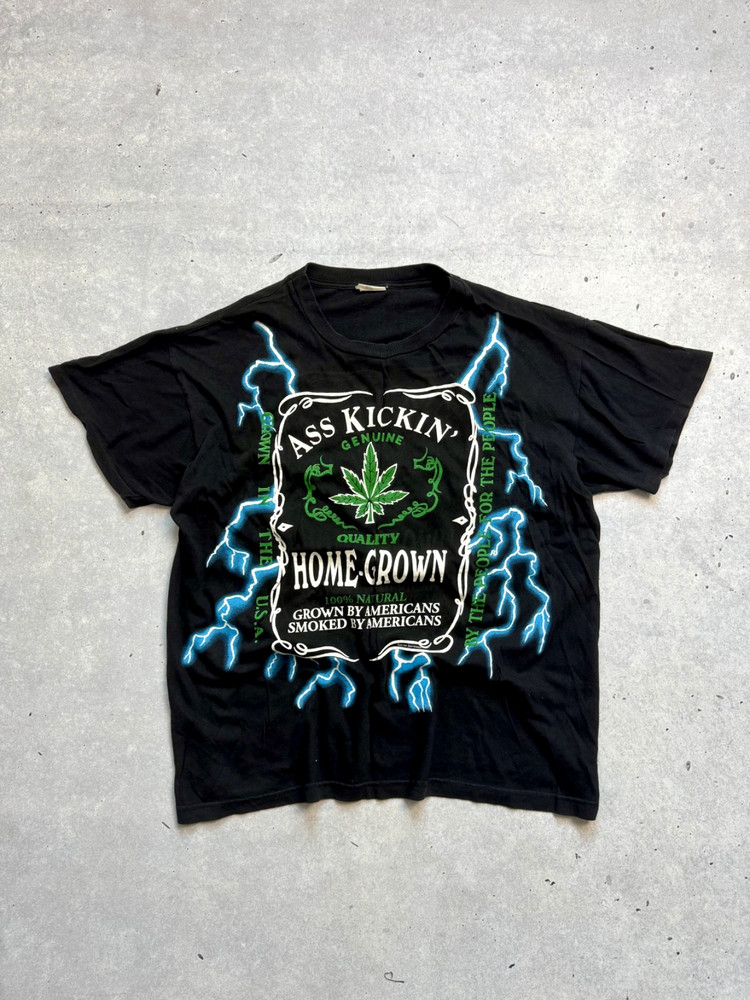 Vintage 90s American Thunder Weed Rasta Tee Shirt Over All Print USA
