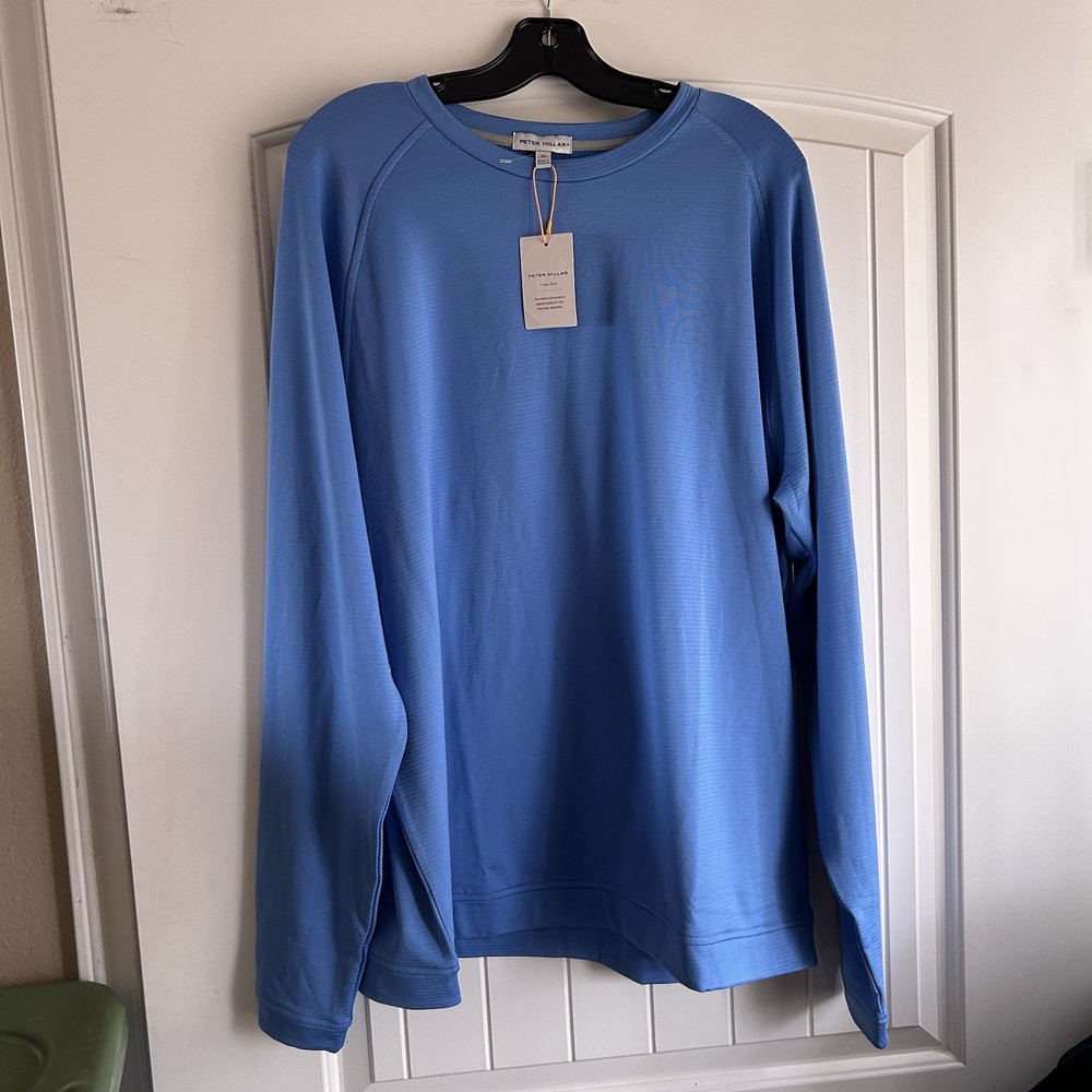Peter Millar Beaumont Performance Crew Neck Long Sleeve Pullover Blue