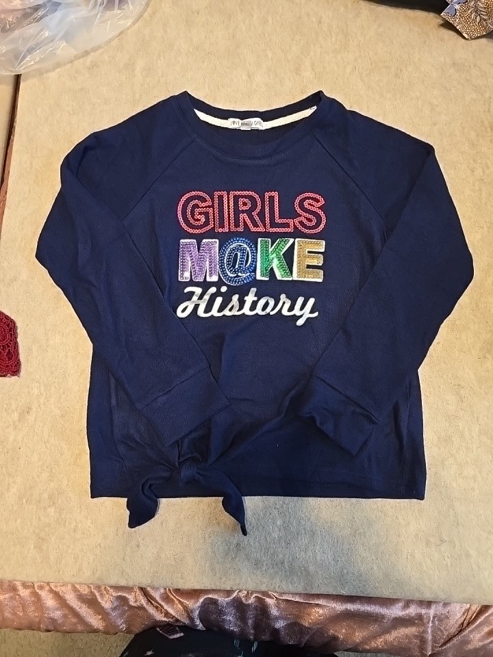 Love, Glam Girl Make History Long Sleeve Soft Pullover Navy Blue SZ M Girls NWOT