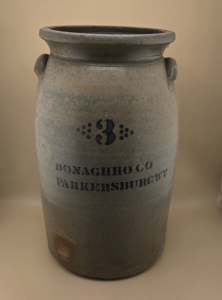 Primitive #3 DONAGHHO Salt Glaze Stoneware Crock ~ Nice Rare Antique Stoneware
