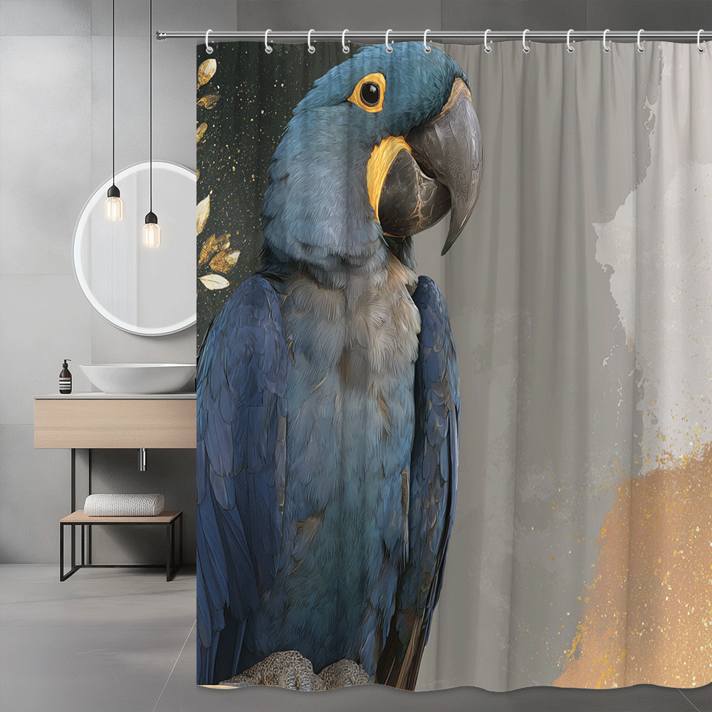 Blue Parrot Shower Curtain Graphic Bird Print