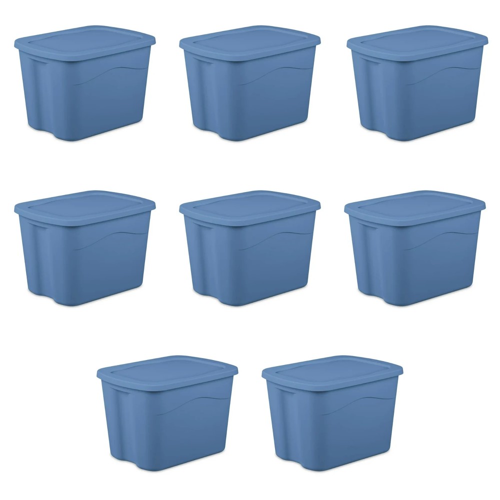 Sterilite 18-Gallon Light Blue Storage Bin with Lid - Pack of 8